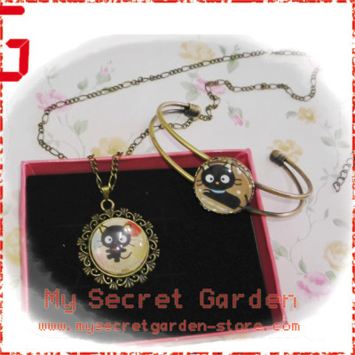 Chococat Cat / Winkipinki Cabochon Bronze Necklace and Bracelet Set Chococat Cat / Winkipinki Cabochon Bronze Necklace and Bracelet Set